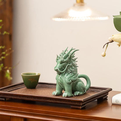 Funny Pixiu Qilin Tea Pet Jingdezhen Ceramic, Quirky Feng Shui Decor, Cute Kylin Tea Companion, Good Luck Wealth Wealth Charm Office Gift