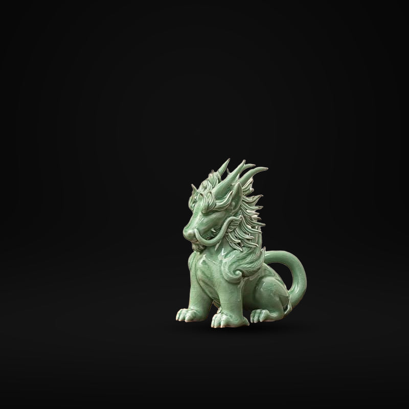 Funny Pixiu Qilin Tea Pet Jingdezhen Ceramic, Quirky Feng Shui Decor, Cute Kylin Tea Companion, Good Luck Wealth Wealth Charm Office Gift
