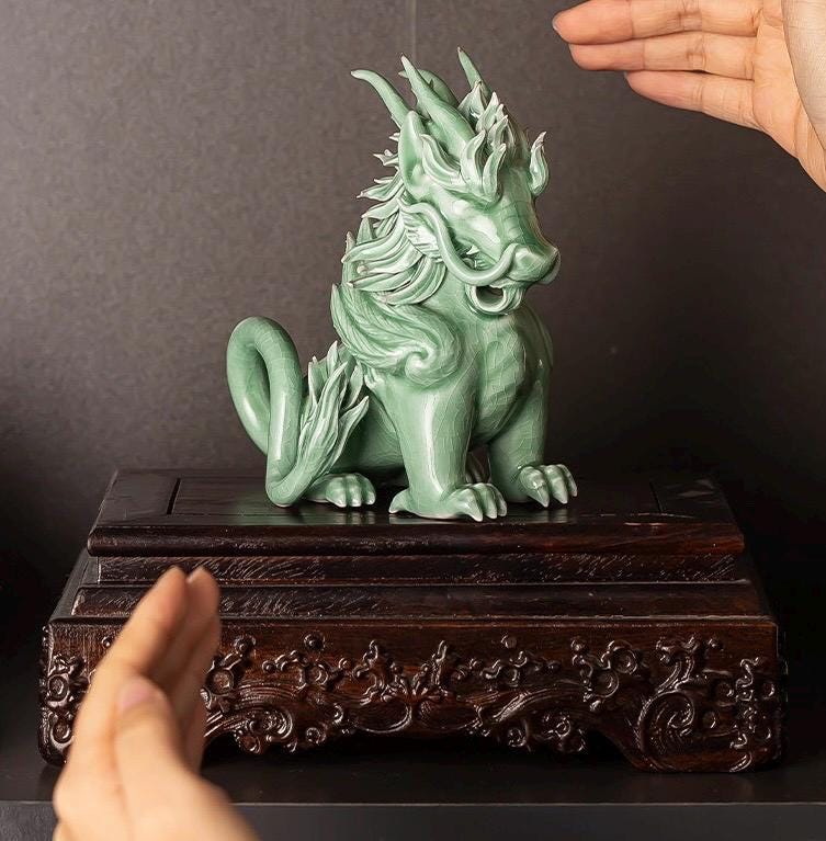 Funny Pixiu Qilin Tea Pet Jingdezhen Ceramic, Quirky Feng Shui Decor, Cute Kylin Tea Companion, Good Luck Wealth Wealth Charm Office Gift