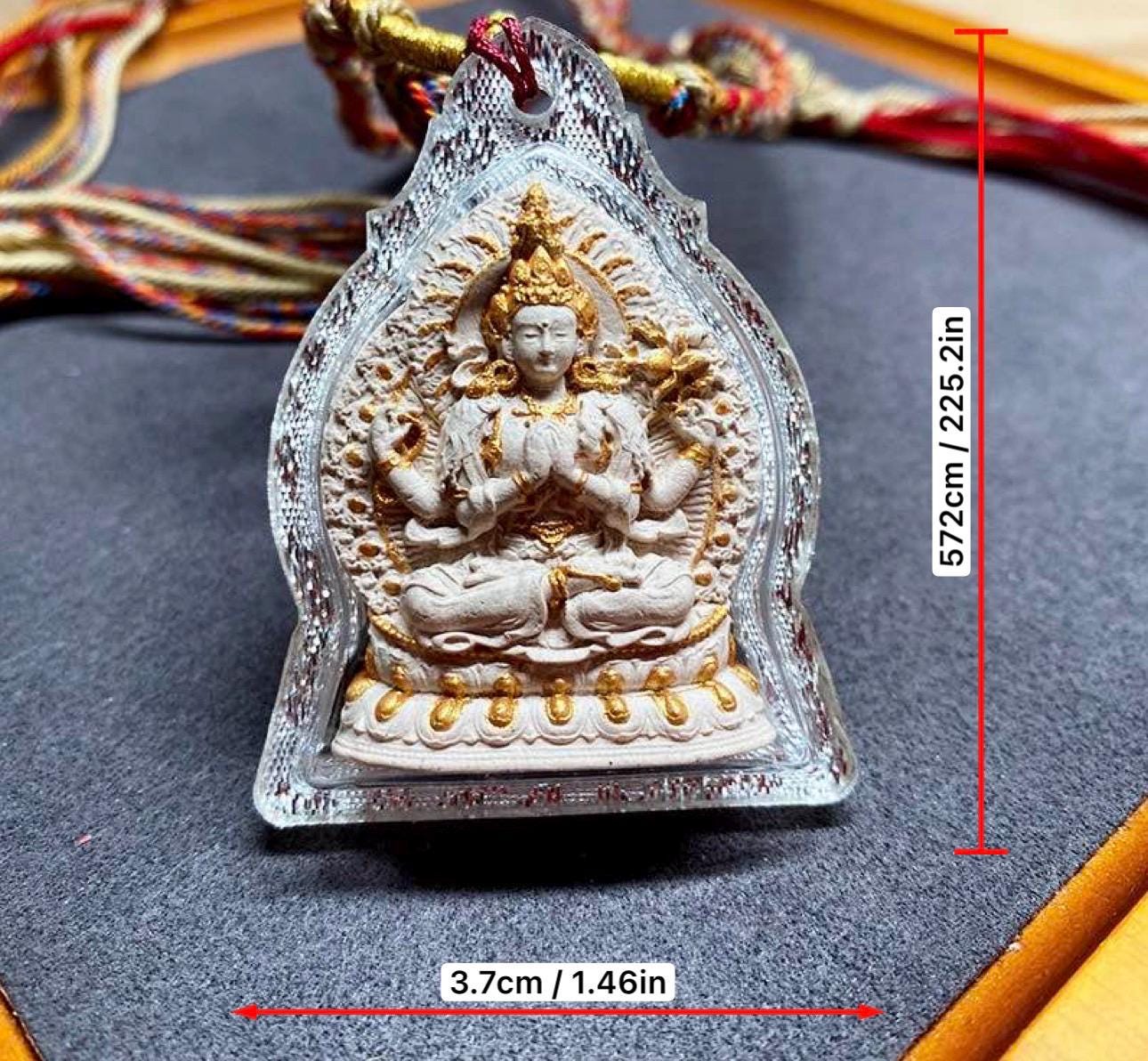 Handpainted Tsa Tsa Pendant Chenrezig Avalokiteshvara, Tibetan Buddhist Amulet, Sacred Incense Ash Miniature Thangka Necklace Gift