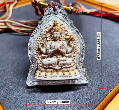Handpainted Tsa Tsa Pendant Chenrezig Avalokiteshvara, Tibetan Buddhist Amulet, Sacred Incense Ash Miniature Thangka Necklace Gift