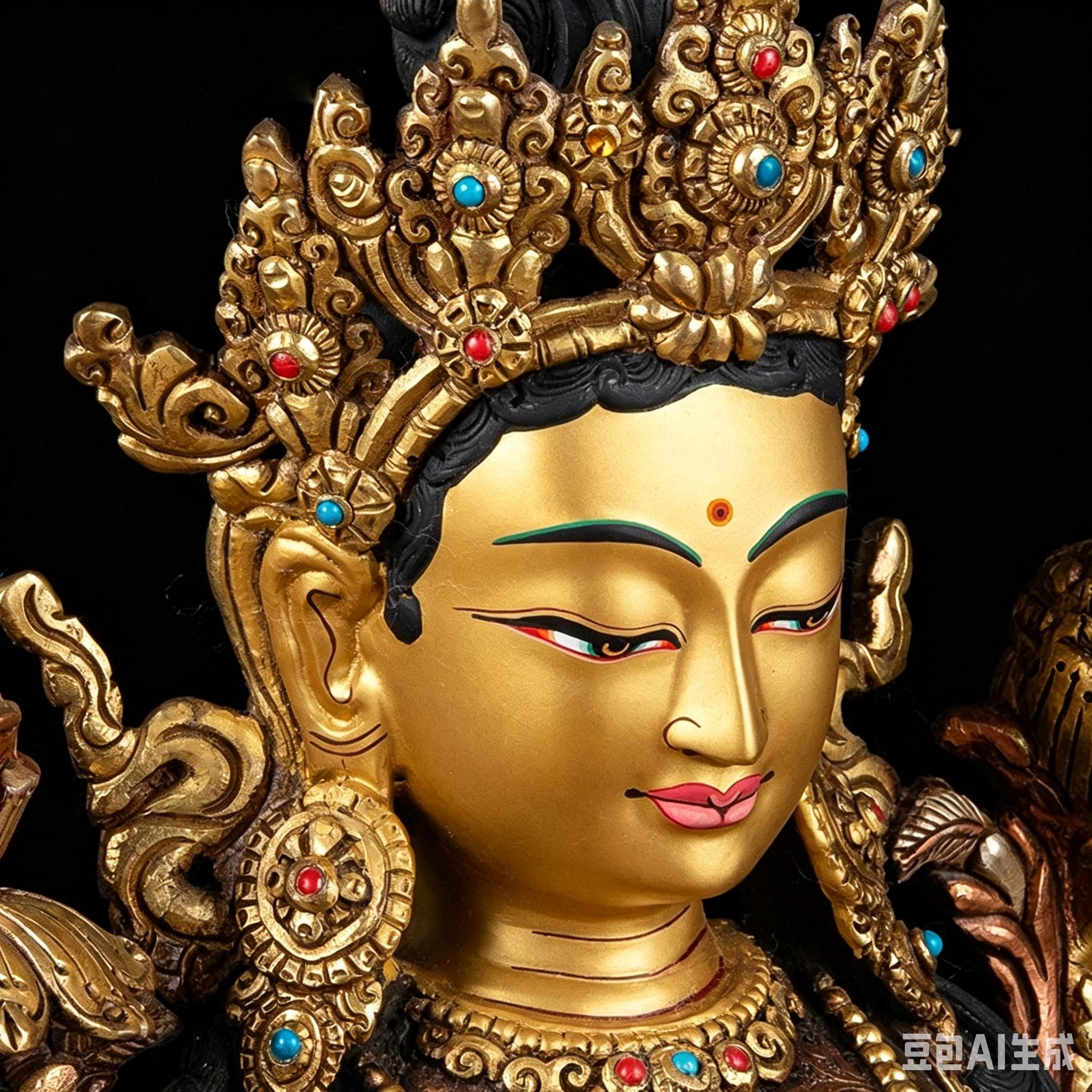 14 Inch Green Tara Statue, Nepalese Handmade Copper Gilt Silver Tara, Tibetan Buddhist Goddess, Feng Shui Altar Decor, Healing Mother Buddha