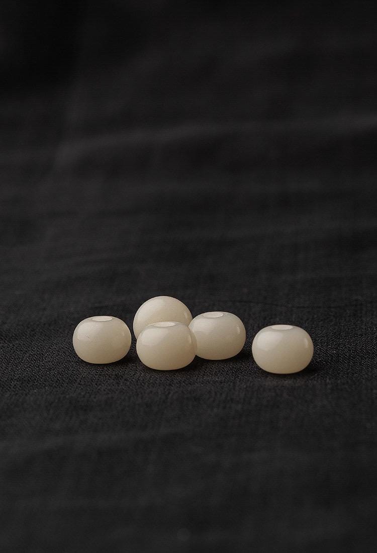 7x9mm White Jade Bodhi Root 108 Mala Beads, Apple Round Bodhi Seed Necklace, Tibetan Buddhist Prayer Beads, Quiet Luxury Layered Bracelet
