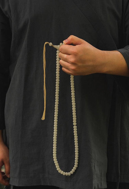 7x9mm White Jade Bodhi Root 108 Mala Beads, Apple Round Bodhi Seed Necklace, Tibetan Buddhist Prayer Beads, Quiet Luxury Layered Bracelet