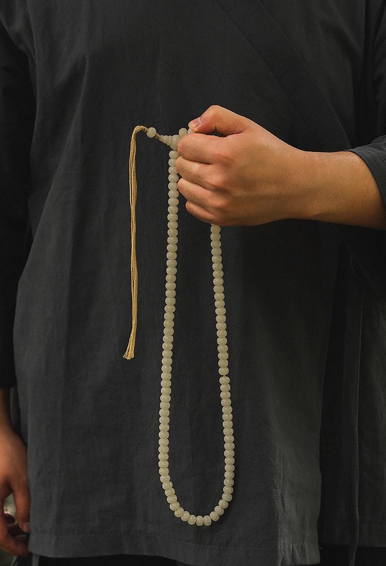 7x9mm White Jade Bodhi Root 108 Mala Beads, Apple Round Bodhi Seed Necklace, Tibetan Buddhist Prayer Beads, Quiet Luxury Layered Bracelet