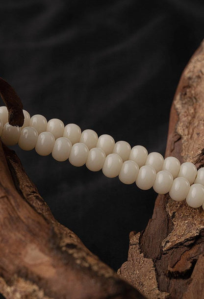7x9mm White Jade Bodhi Root 108 Mala Beads, Apple Round Bodhi Seed Necklace, Tibetan Buddhist Prayer Beads, Quiet Luxury Layered Bracelet