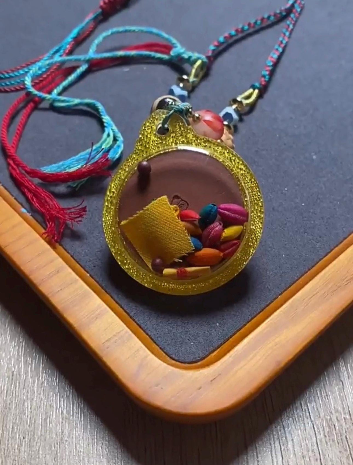 Handpainted Yellow Dzambhala Tsa Tsa, Tibetan God of Wealth Amulet, Sacred Medicine Clay Gau Box Pendant, Miniature Thangka Necklace Gift