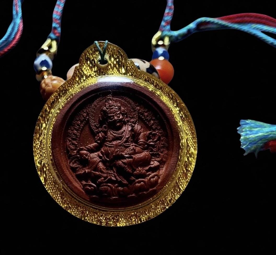 Handpainted Yellow Dzambhala Tsa Tsa, Tibetan God of Wealth Amulet, Sacred Medicine Clay Gau Box Pendant, Miniature Thangka Necklace Gift