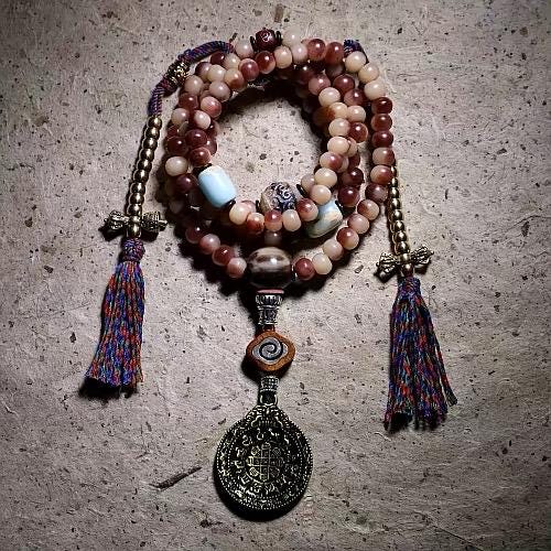 EverestArtStudios Reclaimed Tibetan Natural Camel Bone 108 Mala Beads Handmade Prayer Bracelet Meditation Necklace