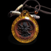 Handpainted Six Armed Mahakala Tsa Tsa, Tibetan Buddhist Protector Amulet, Color Block Medicine Clay Gau Box Pendant, Miniature Thangka Gift