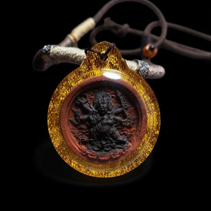 Handpainted Six Armed Mahakala Tsa Tsa, Tibetan Buddhist Protector Amulet, Color Block Medicine Clay Gau Box Pendant, Miniature Thangka Gift