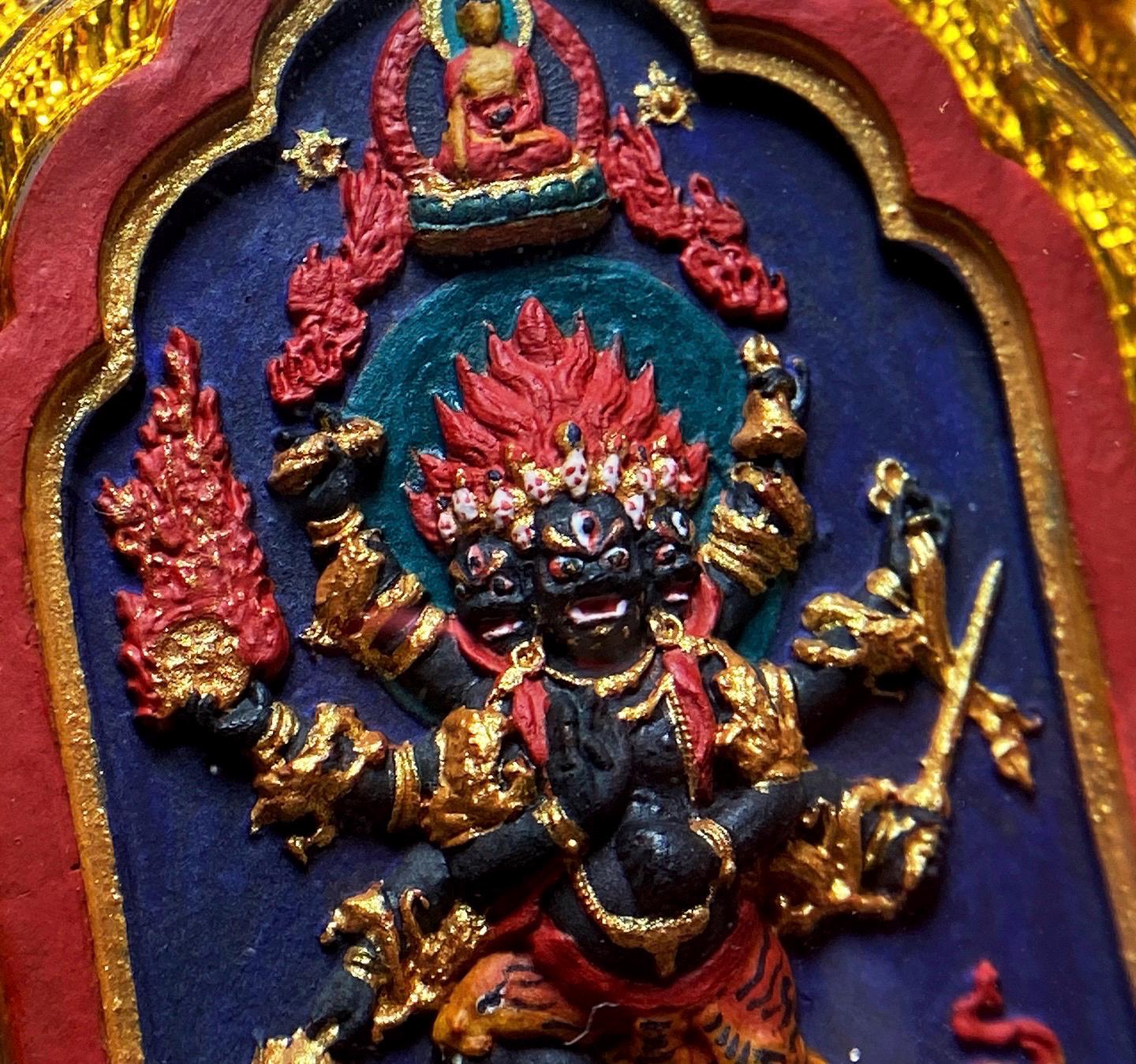 Handpainted Ucchusma Vajra Tsa Tsa Pendant, Mineral Pigment Miniature Thangka, Tibetan Gau Box Necklace, Sacred Buddhist Protection Talisman