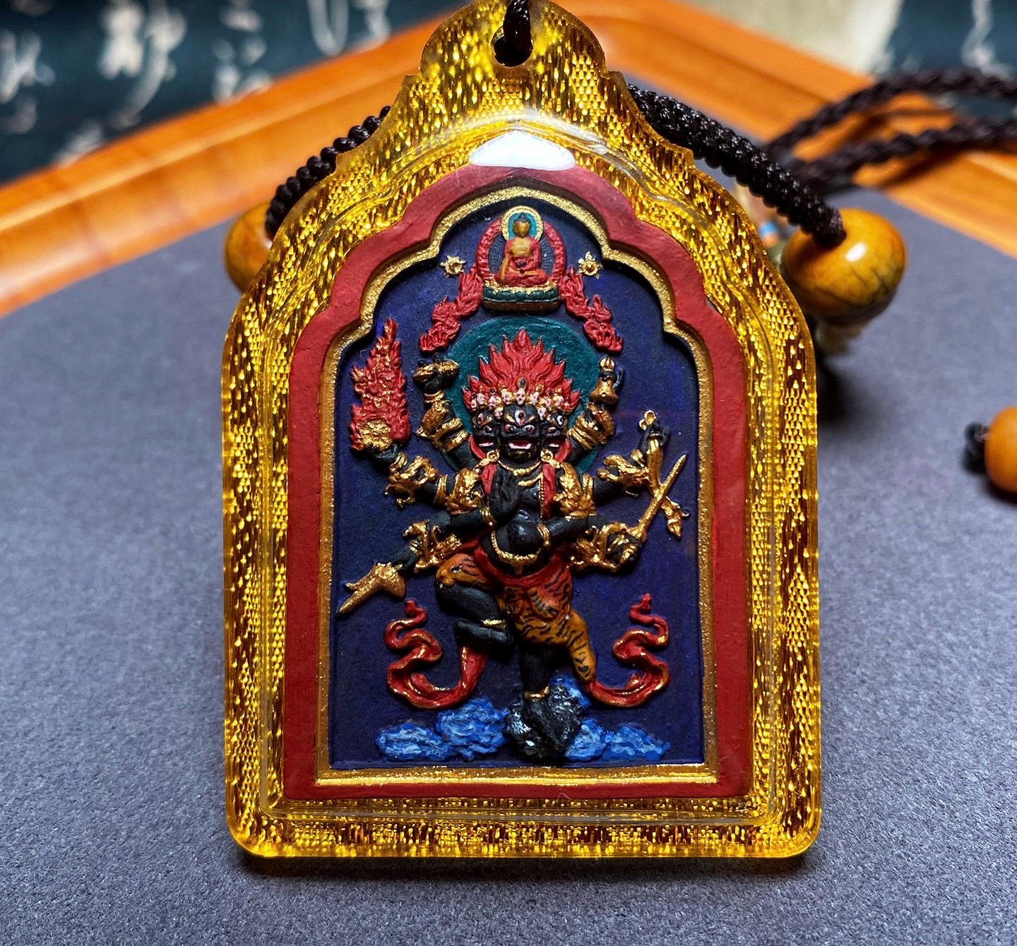 Handpainted Ucchusma Vajra Tsa Tsa Pendant, Mineral Pigment Miniature Thangka, Tibetan Gau Box Necklace, Sacred Buddhist Protection Talisman