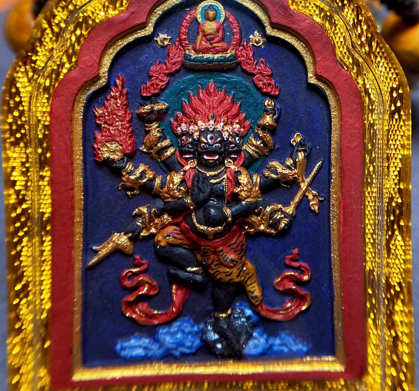 Handpainted Ucchusma Vajra Tsa Tsa Pendant, Mineral Pigment Miniature Thangka, Tibetan Gau Box Necklace, Sacred Buddhist Protection Talisman