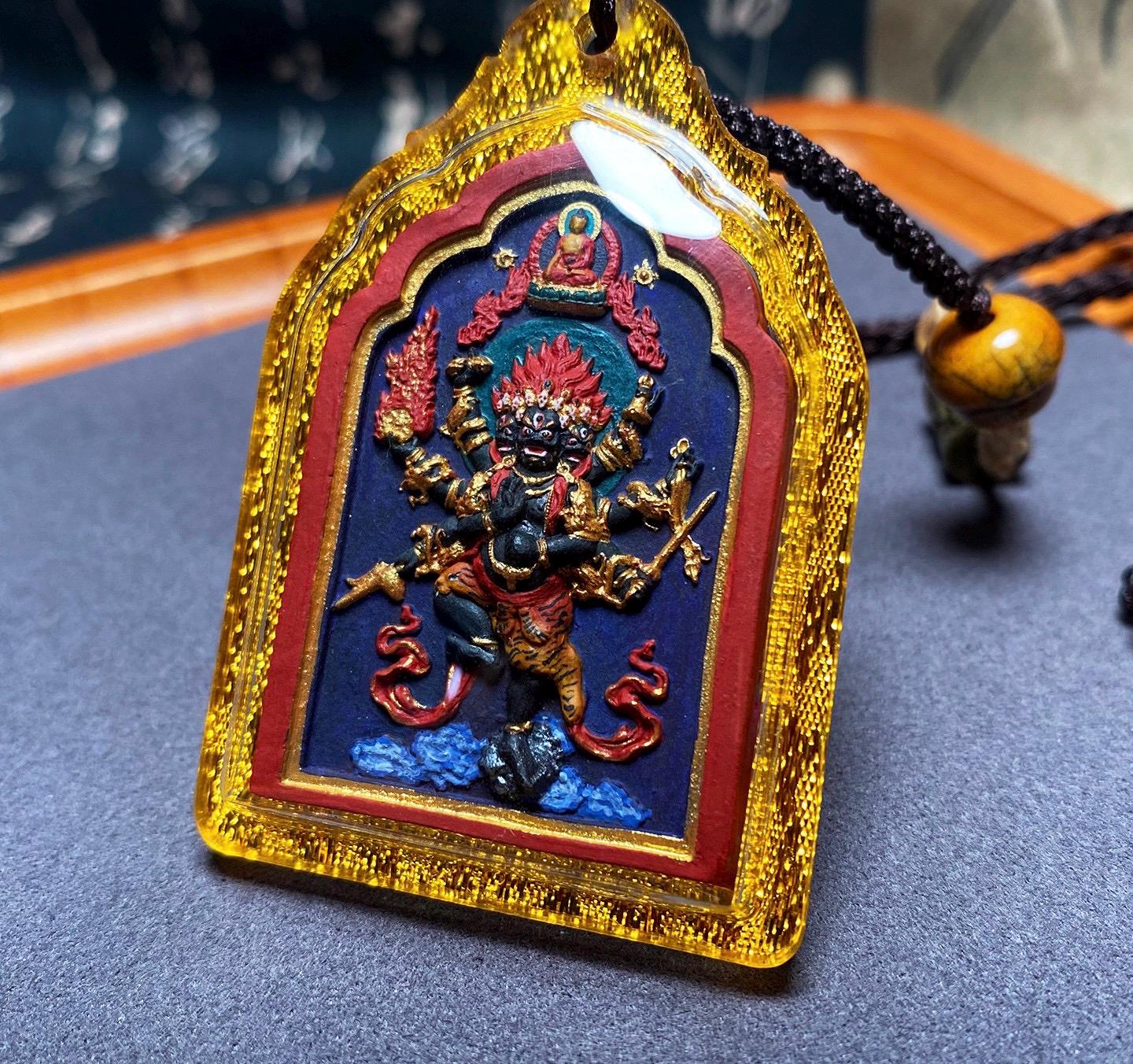 Handpainted Ucchusma Vajra Tsa Tsa Pendant, Mineral Pigment Miniature Thangka, Tibetan Gau Box Necklace, Sacred Buddhist Protection Talisman