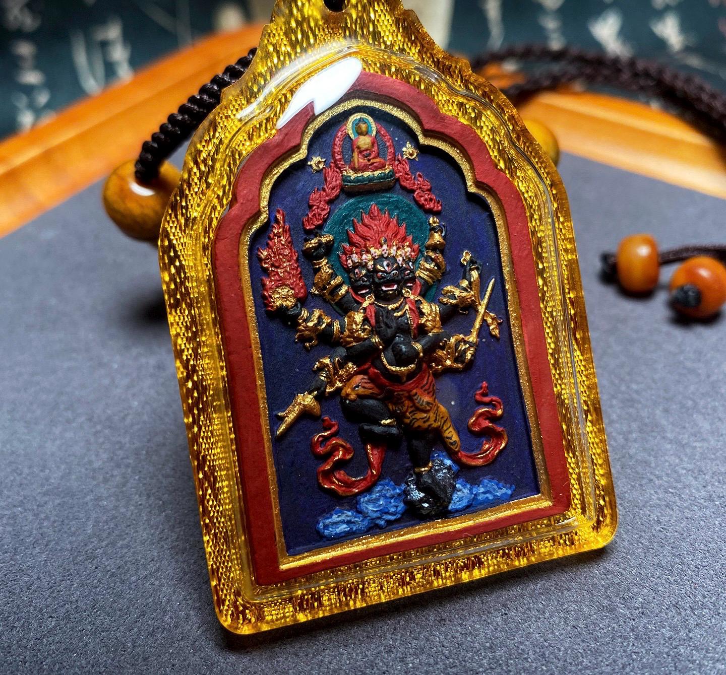 Handpainted Ucchusma Vajra Tsa Tsa Pendant, Mineral Pigment Miniature Thangka, Tibetan Gau Box Necklace, Sacred Buddhist Protection Talisman