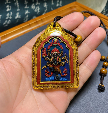 Handpainted Ucchusma Vajra Tsa Tsa Pendant, Mineral Pigment Miniature Thangka, Tibetan Gau Box Necklace, Sacred Buddhist Protection Talisman