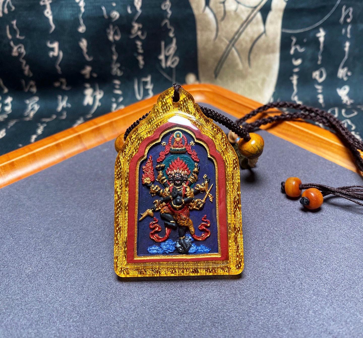 Handpainted Ucchusma Vajra Tsa Tsa Pendant, Mineral Pigment Miniature Thangka, Tibetan Gau Box Necklace, Sacred Buddhist Protection Talisman