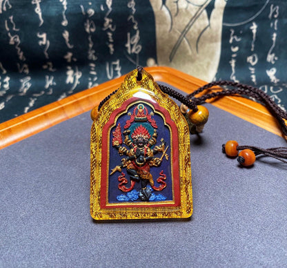 Handpainted Ucchusma Vajra Tsa Tsa Pendant, Mineral Pigment Miniature Thangka, Tibetan Gau Box Necklace, Sacred Buddhist Protection Talisman