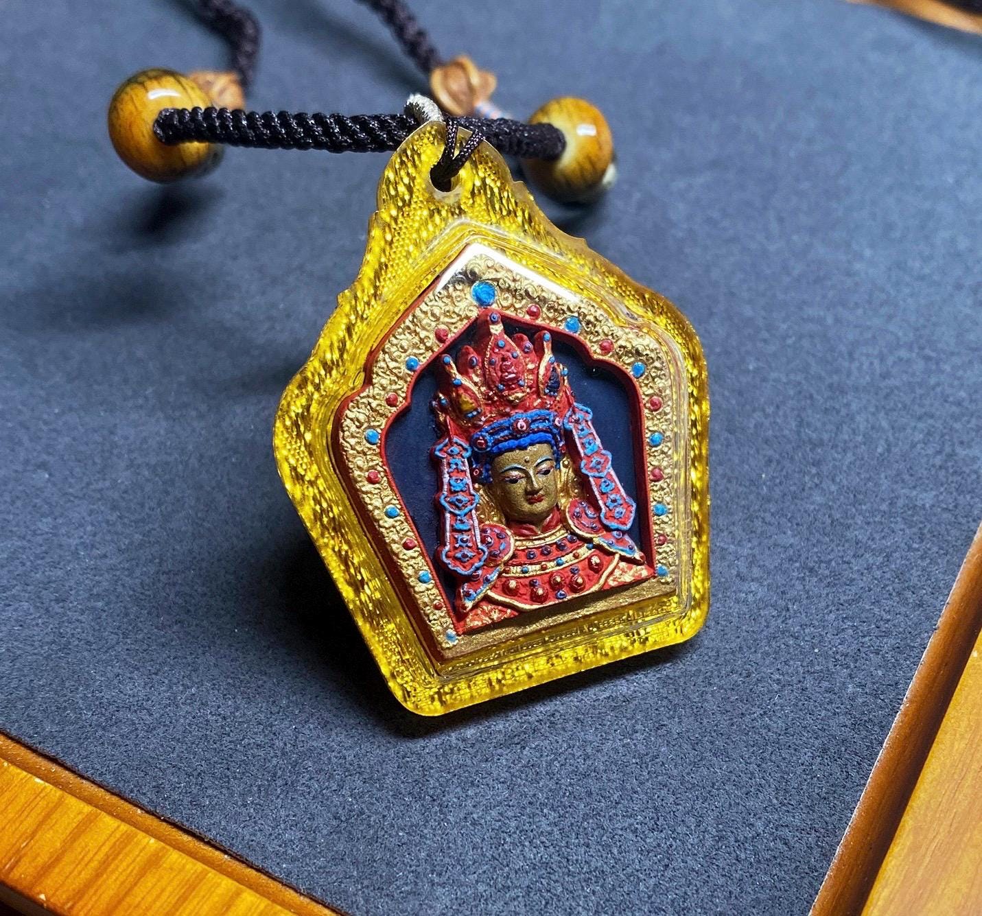 Handpainted Jowo Rinpoche Tsa Tsa, Tibetan Buddha Sacred Medicine Clay Amulet, Mineral Pigment Gau Box Pendant, Miniature Thangka Gift