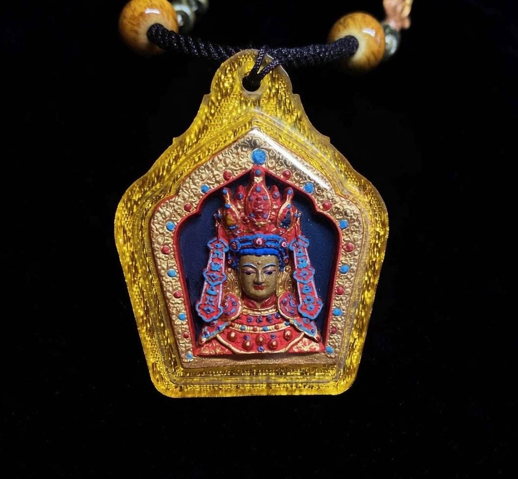 Handpainted Jowo Rinpoche Tsa Tsa, Tibetan Buddha Sacred Medicine Clay Amulet, Mineral Pigment Gau Box Pendant, Miniature Thangka Gift