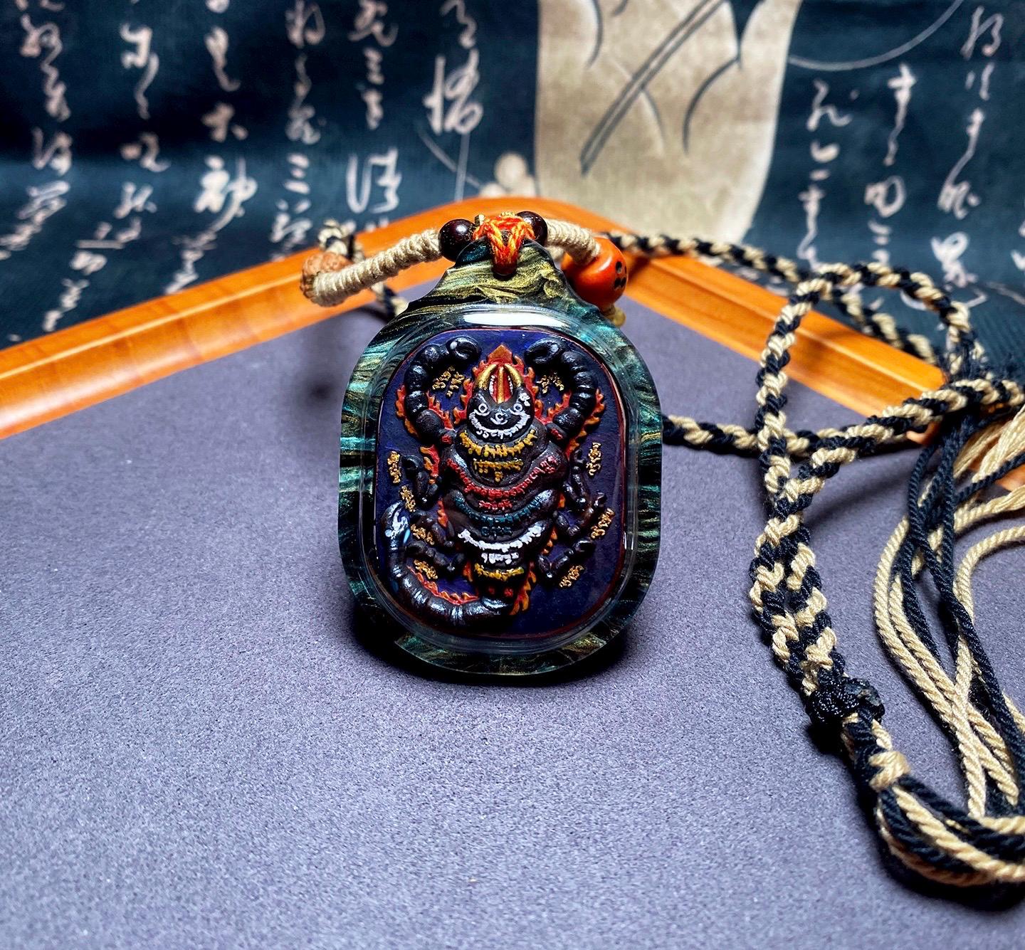 Handpainted Guru Rinpoche Scorpion Tsa Tsa Pendant, Mineral Pigment Miniature Thangka, Tibetan Sacred Clay Amulet, Buddhist Protection