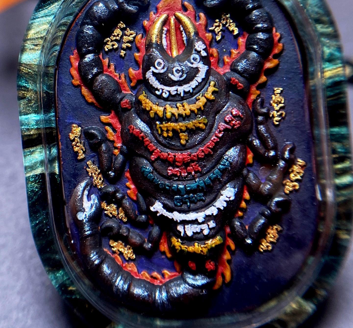 Handpainted Guru Rinpoche Scorpion Tsa Tsa Pendant, Mineral Pigment Miniature Thangka, Tibetan Sacred Clay Amulet, Buddhist Protection