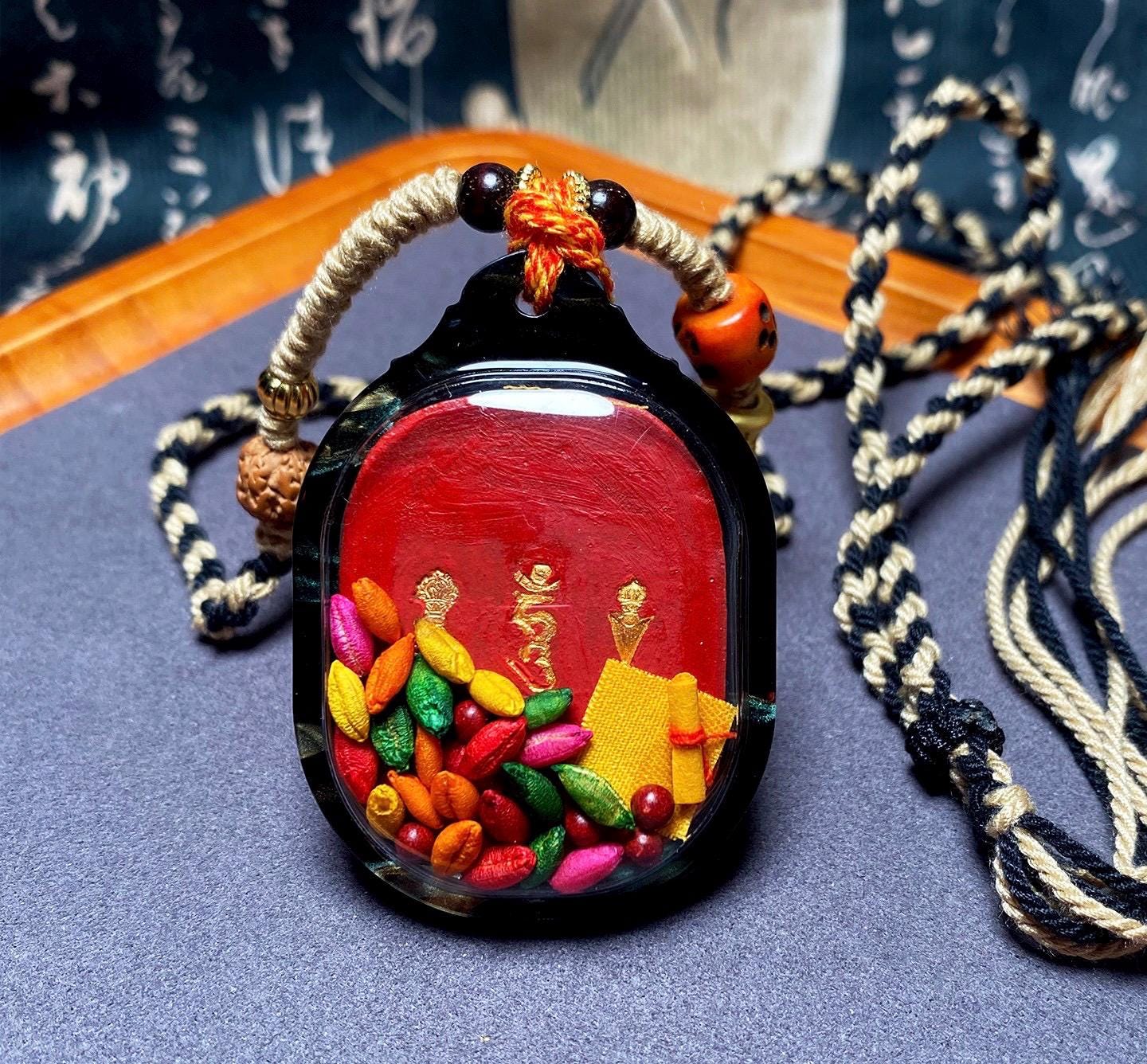 Handpainted Guru Rinpoche Scorpion Tsa Tsa Pendant, Mineral Pigment Miniature Thangka, Tibetan Sacred Clay Amulet, Buddhist Protection