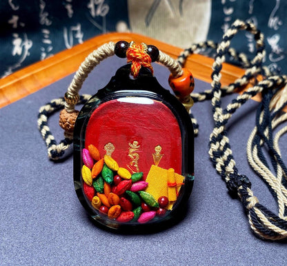 Handpainted Guru Rinpoche Scorpion Tsa Tsa Pendant, Mineral Pigment Miniature Thangka, Tibetan Sacred Clay Amulet, Buddhist Protection
