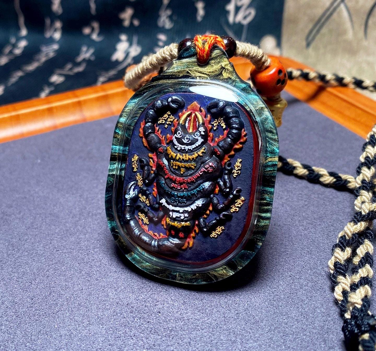 Handpainted Guru Rinpoche Scorpion Tsa Tsa Pendant, Mineral Pigment Miniature Thangka, Tibetan Sacred Clay Amulet, Buddhist Protection