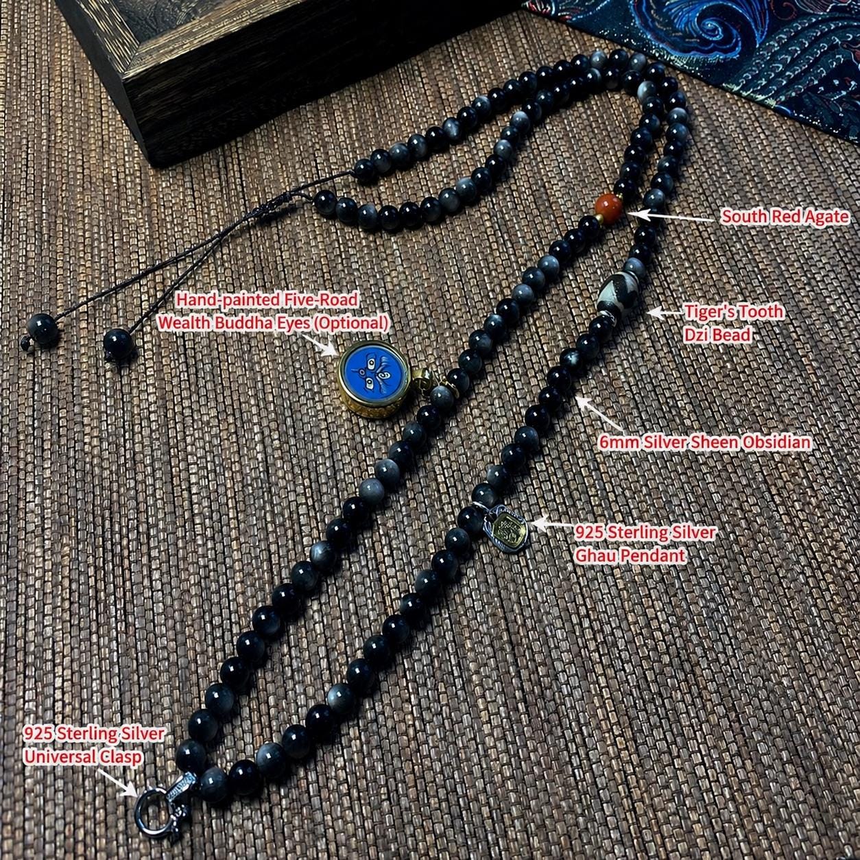 Handpainted Double Sided Jambhala Tsa Tsa Pendant, Mineral Pigment Miniature Thangka, 925 Silver Gau Box Amulet, Yellow Black Wealth Deity
