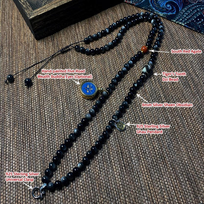 Handpainted Double Sided Jambhala Tsa Tsa Pendant, Mineral Pigment Miniature Thangka, 925 Silver Gau Box Amulet, Yellow Black Wealth Deity