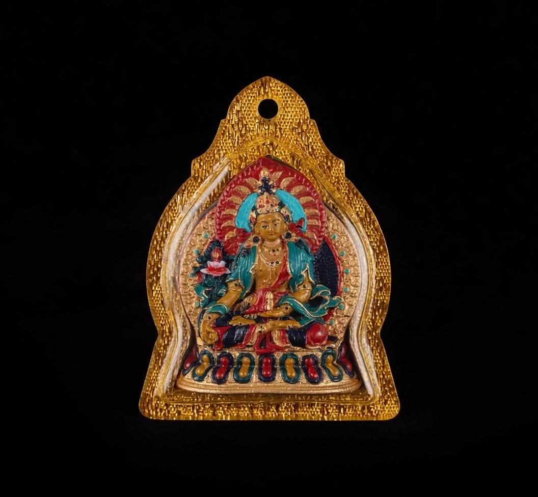 Handpainted Ksitigarbha Tsa Tsa, Tibetan Bodhisattva Sacred Medicine Clay Amulet, Mineral Pigment Gau Box Pendant, Miniature Thangka Gift