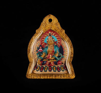 Handpainted Ksitigarbha Tsa Tsa, Tibetan Bodhisattva Sacred Medicine Clay Amulet, Mineral Pigment Gau Box Pendant, Miniature Thangka Gift