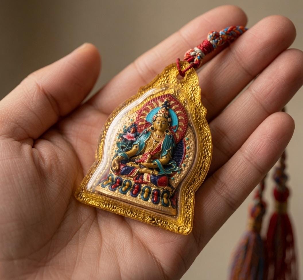 Handpainted Ksitigarbha Tsa Tsa, Tibetan Bodhisattva Sacred Medicine Clay Amulet, Mineral Pigment Gau Box Pendant, Miniature Thangka Gift