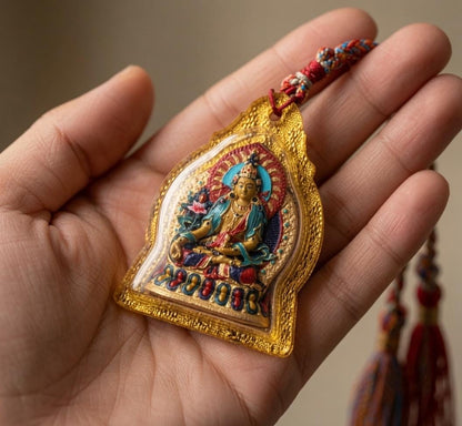 Handpainted Ksitigarbha Tsa Tsa, Tibetan Bodhisattva Sacred Medicine Clay Amulet, Mineral Pigment Gau Box Pendant, Miniature Thangka Gift