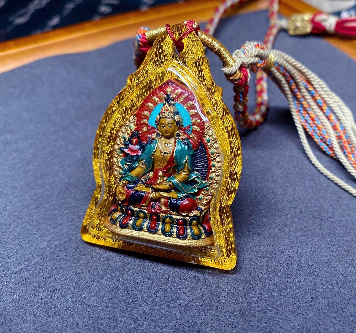 Handpainted Ksitigarbha Tsa Tsa, Tibetan Bodhisattva Sacred Medicine Clay Amulet, Mineral Pigment Gau Box Pendant, Miniature Thangka Gift