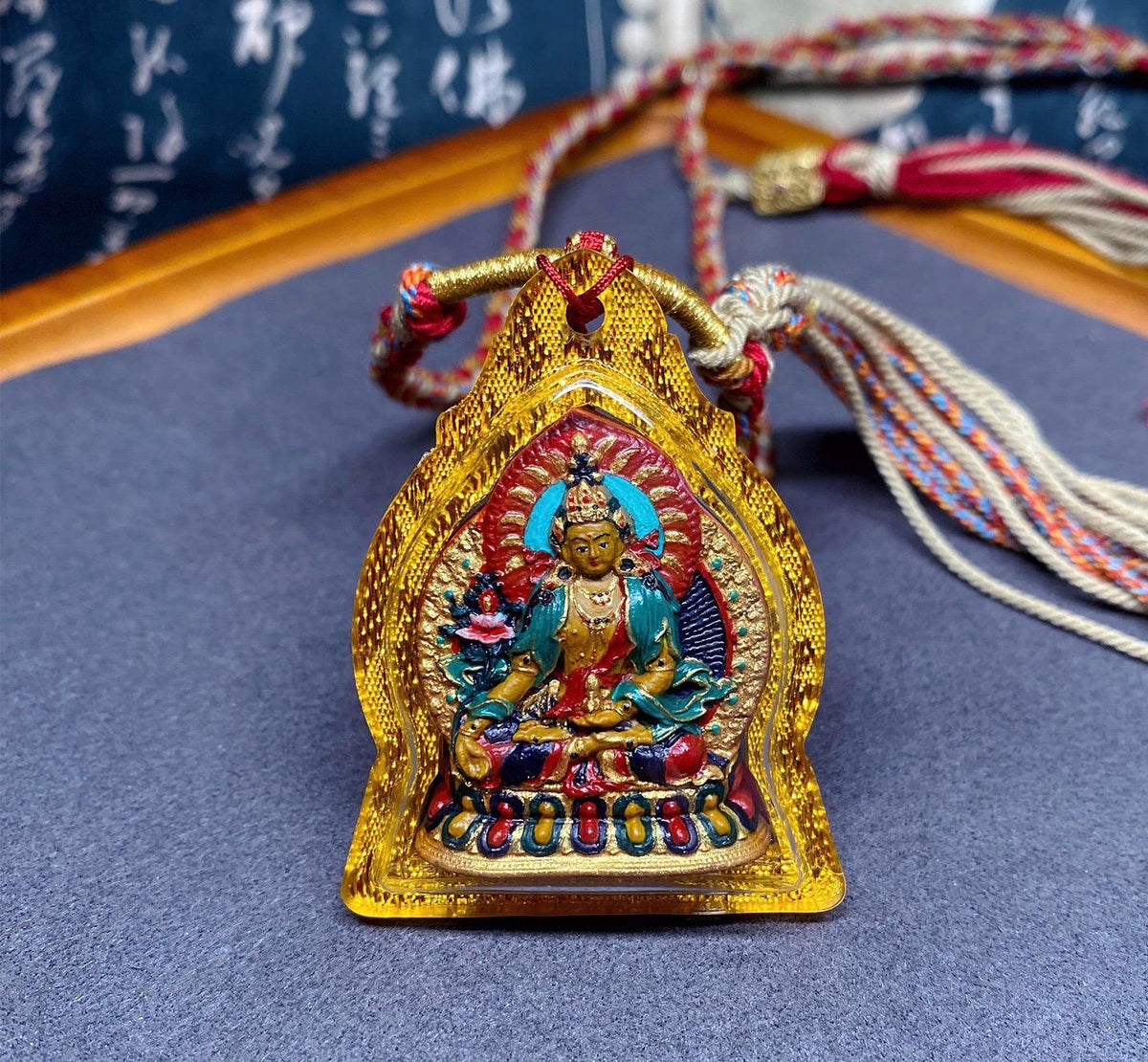 Handpainted Ksitigarbha Tsa Tsa, Tibetan Bodhisattva Sacred Medicine Clay Amulet, Mineral Pigment Gau Box Pendant, Miniature Thangka Gift