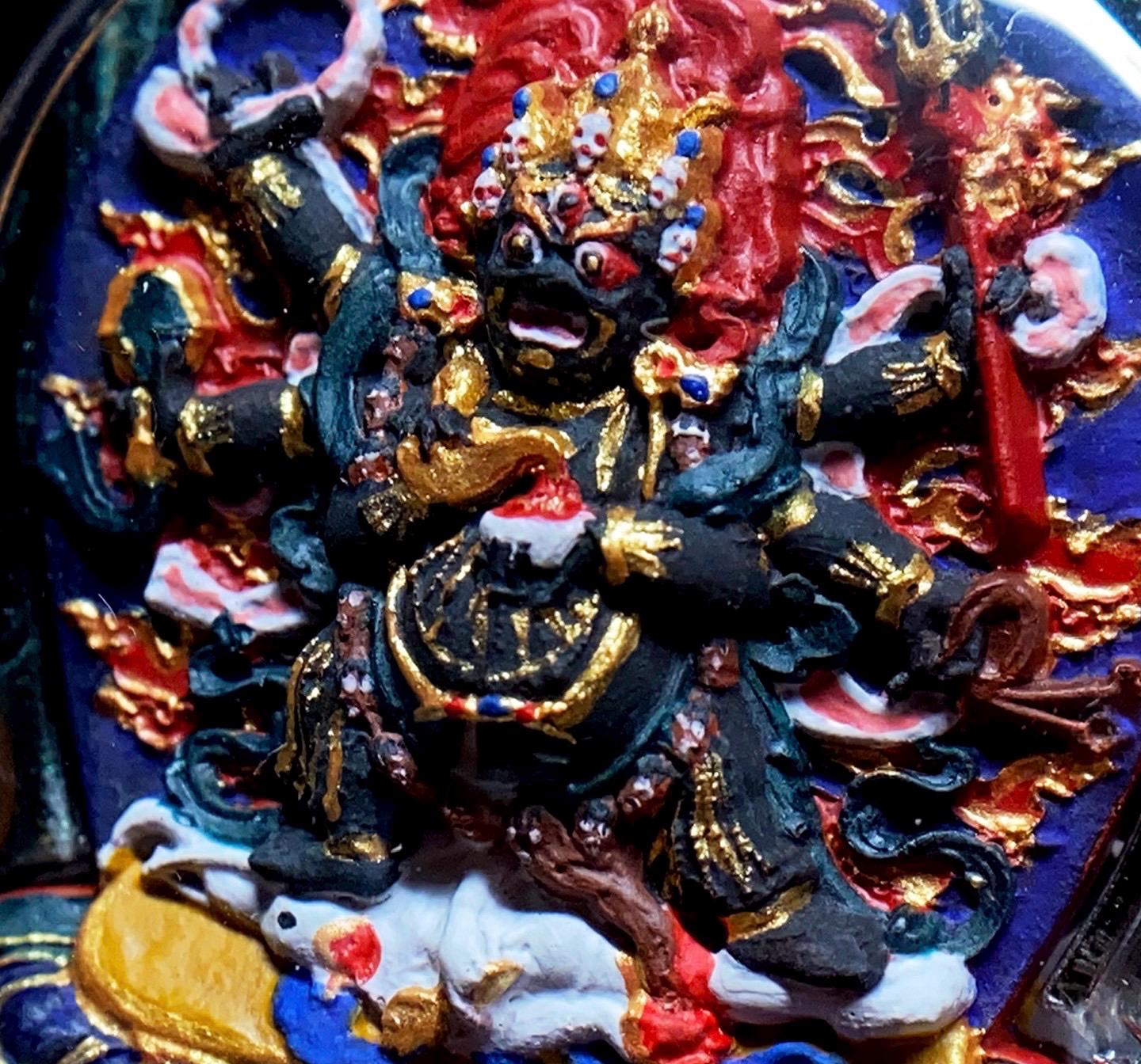 Handpainted Six Armed Mahakala Tsa Tsa Pendant, Mineral Pigment Miniature Thangka, Tibetan Sacred Clay Amulet, Buddhist Protection Necklace
