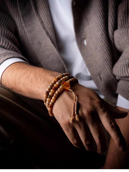 Aged Star & Moon Bodhi Seed Mala 108 Beads | Handmade Buddhist Prayer Beads | Meditation Necklace Wrap Bracelet