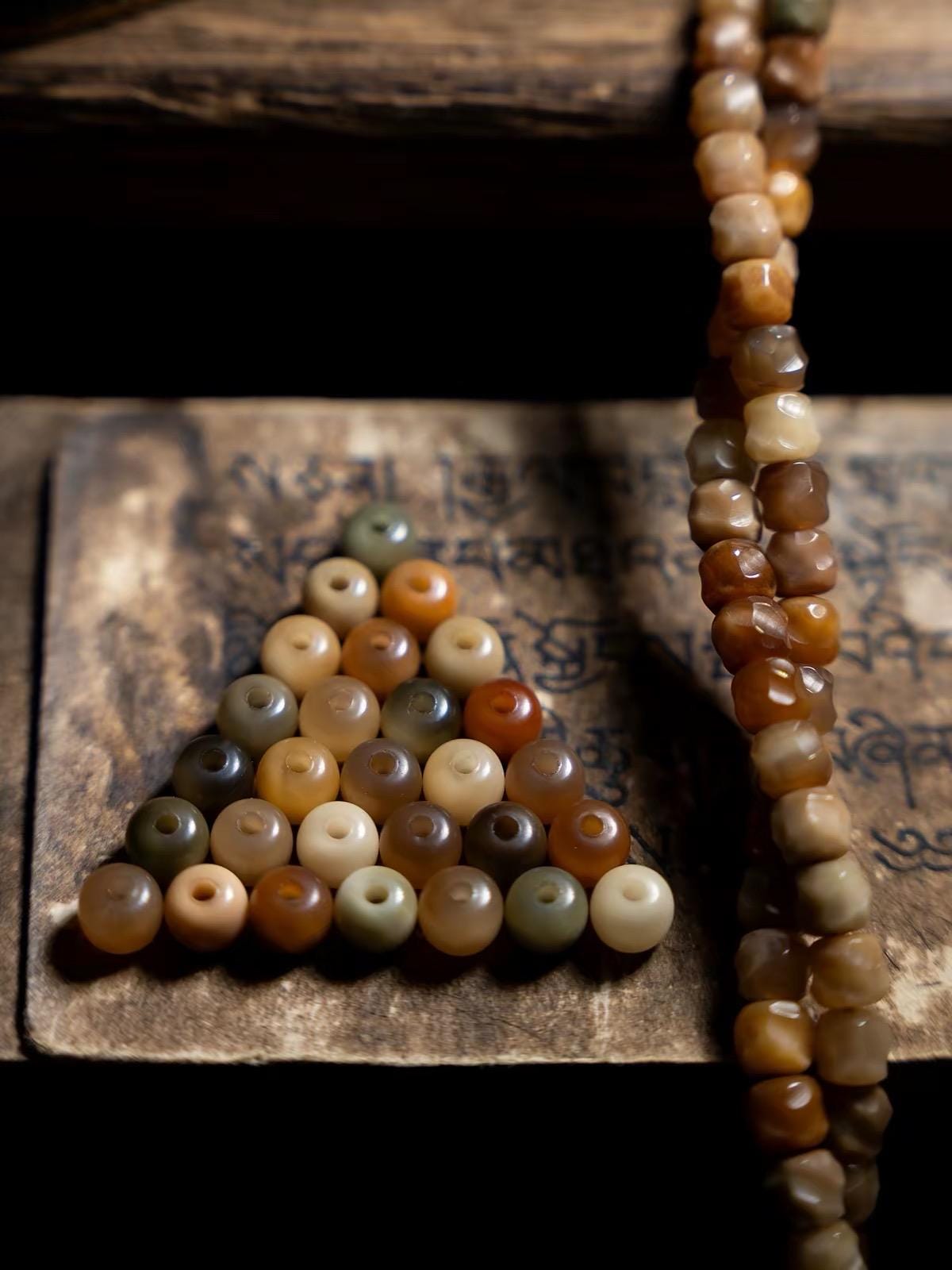 Aged Star & Moon Bodhi Seed Mala 108 Beads | Handmade Buddhist Prayer Beads | Meditation Necklace Wrap Bracelet