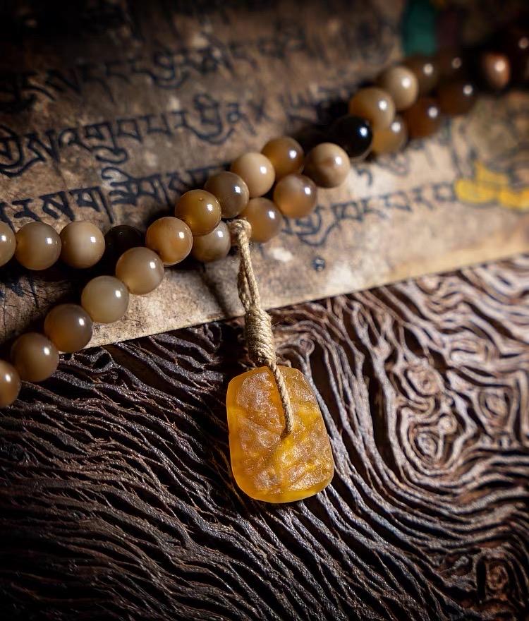 Aged Star & Moon Bodhi Seed Mala 108 Beads | Handmade Buddhist Prayer Beads | Meditation Necklace Wrap Bracelet