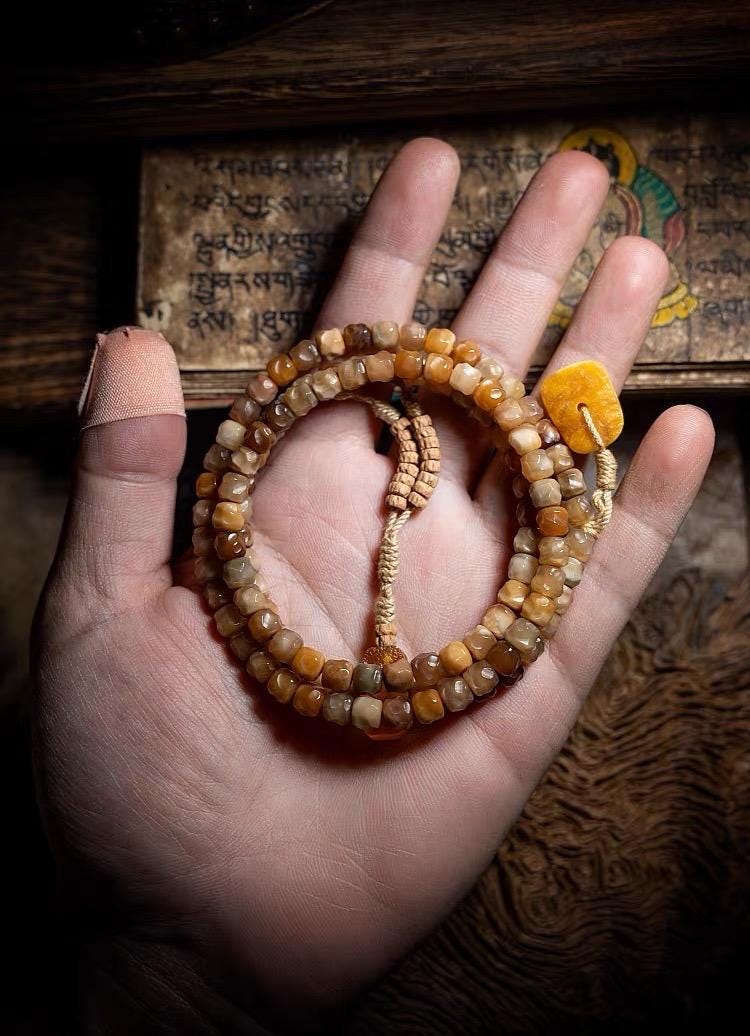 Aged Star & Moon Bodhi Seed Mala 108 Beads | Handmade Buddhist Prayer Beads | Meditation Necklace Wrap Bracelet