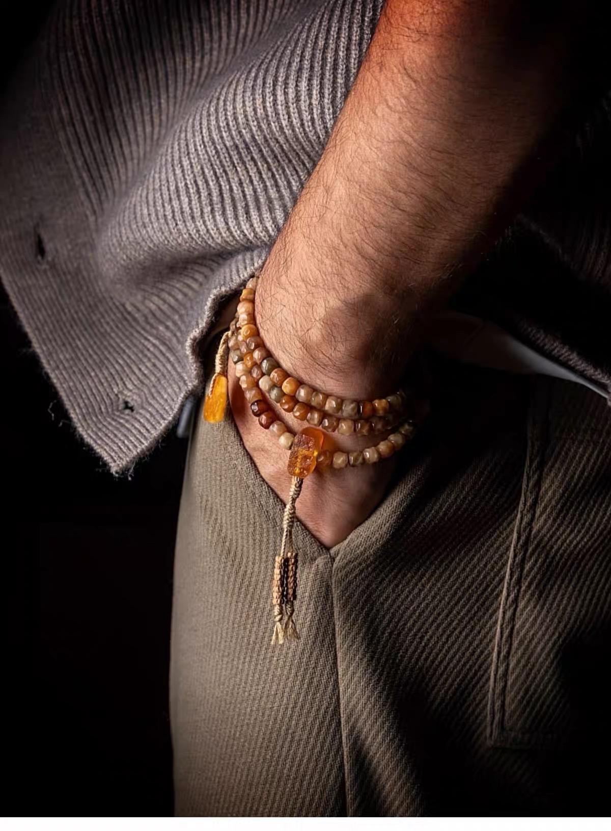 Aged Star & Moon Bodhi Seed Mala 108 Beads | Handmade Buddhist Prayer Beads | Meditation Necklace Wrap Bracelet