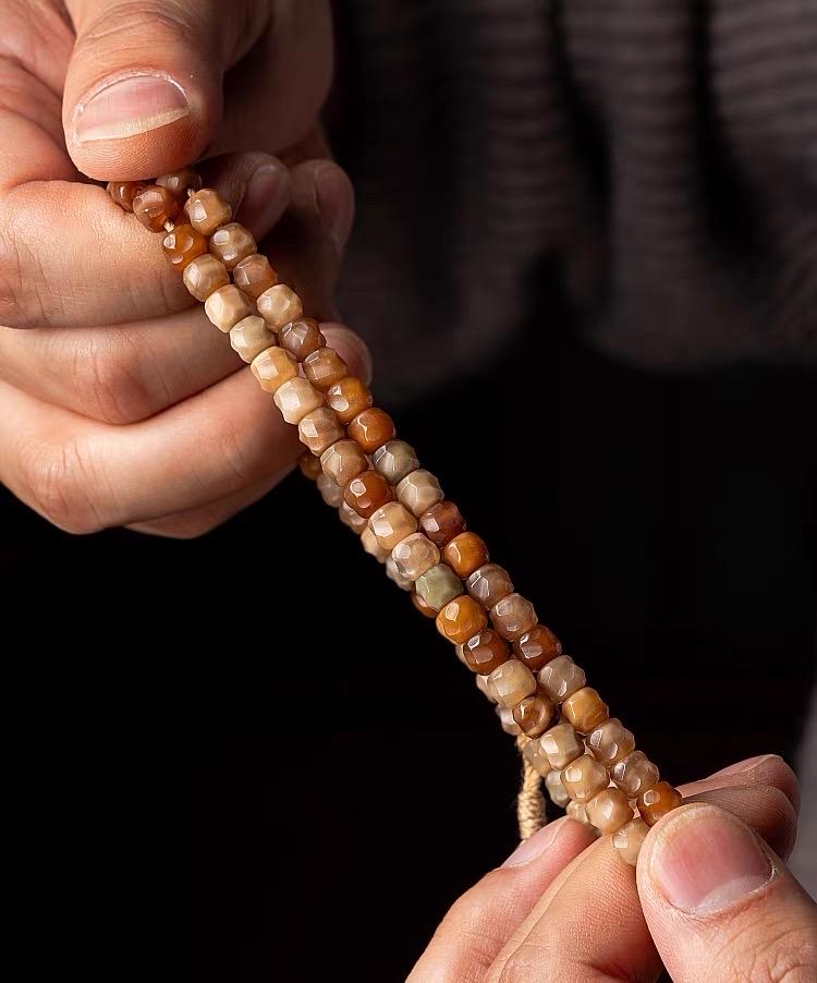 Aged Star & Moon Bodhi Seed Mala 108 Beads | Handmade Buddhist Prayer Beads | Meditation Necklace Wrap Bracelet