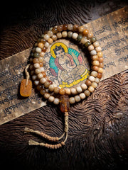 Aged Star & Moon Bodhi Seed Mala 108 Beads | Handmade Buddhist Prayer Beads | Meditation Necklace Wrap Bracelet