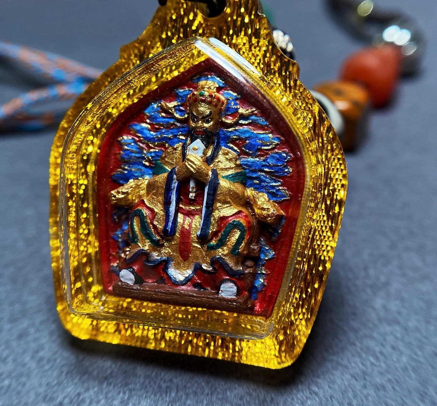 Handpainted Fifth Dragon King Tsa Tsa Pendant, Mineral Pigment Miniature Thangka, Tibetan Sacred Clay Amulet, Buddhist Protection Necklace