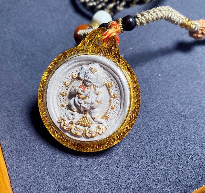 Handpainted Black Jambhala Tsa Tsa, Tibetan Wealth Deity Clay Amulet, Mineral Pigment Gau Box Pendant, Miniature Thangka Gift