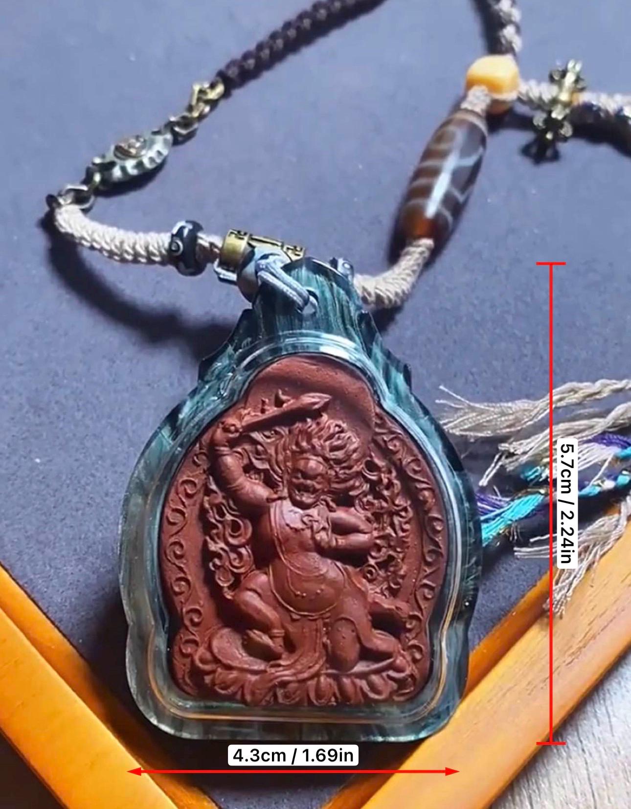 Handpainted Acala Tsa Tsa Pendant, Mineral Pigment Miniature Thangka, Tibetan Sacred Clay Amulet, Buddhist Guardian Protection Necklace