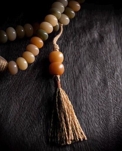 EverestArtStudios – Natural White Bodhi Root 108 Mala Beads | Tibetan Buddhist Prayer Necklace | Handcrafted Spiritual Mala